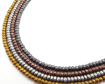 Gray/Gold/Silver/Copper Hematite Faceted Matte Rondelle Beads 2x3mm 15.5" Strand
