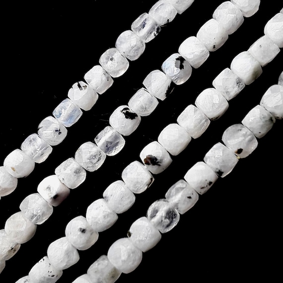 Rainbow Moonstone With Black Specks Faceted Cube Beads Size 4mm