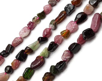 Natural Multi Color Tourmaline Irregular Pebble Nugget Beads 5x6mm 15.5" Strand