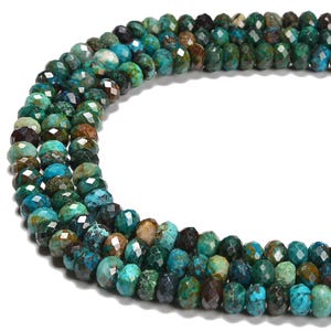 Azurite Fynchenite Faceted Rondelle Beads Size 4x6mm 4x7mm 6x9mm 15.5&#39;&#39; Strand
