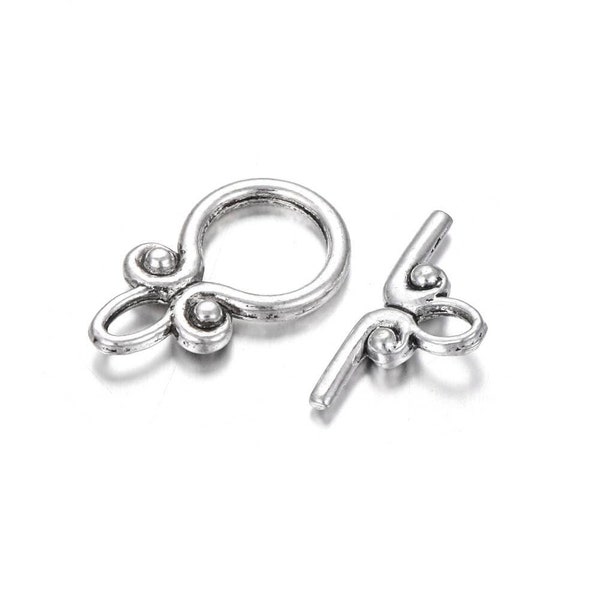 Alloy Silver Charm Toggle Clasp Flower Size 12x20mm 14 Clasps Per Bag