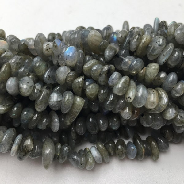 Labradorite Center Drill Pebble Nugget Chips Beads Approx 7-10mm 15.5" Strand