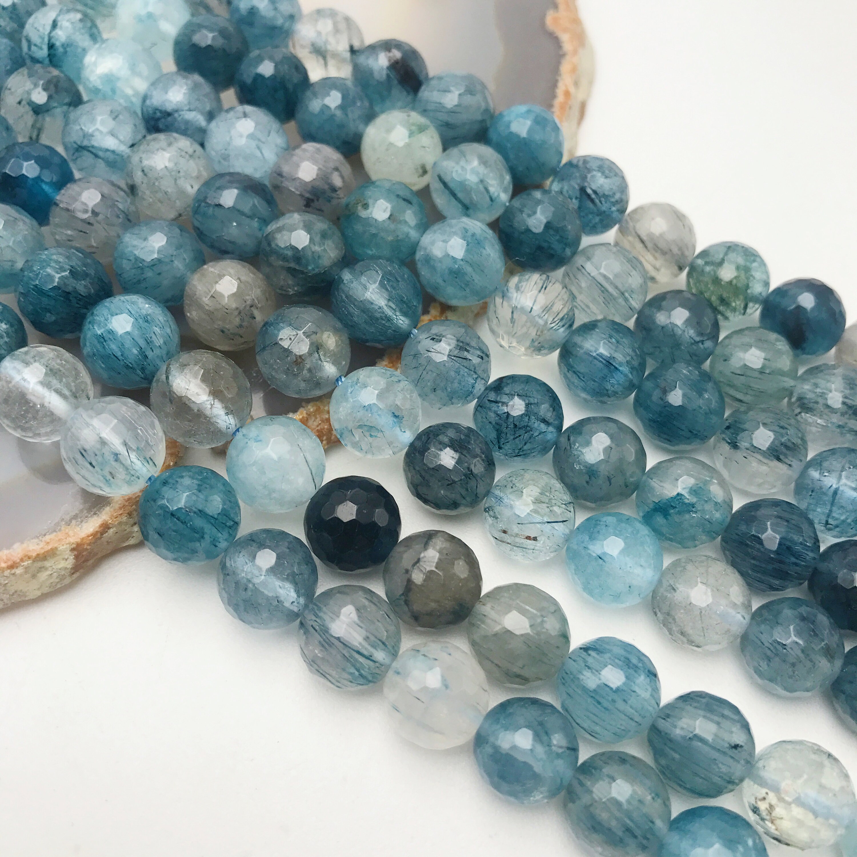 Blue Rutilated Quartz Faceted Round Beads 6mm 8mm 10mm 15.5" Str…