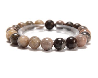 Natural Black Moonstone Smooth Round Beaded Bracelet Size 8mm 10mm 7.5'' Length