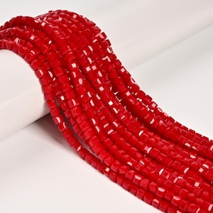 Red Crystal Glass Faceted Cube Beads Size 4mm 15.5'' Strand