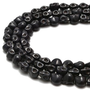 Black Howlite Turquoise Skull Beads 6x8mm 8x10mm 10x12mm 15.5" Strand image 4