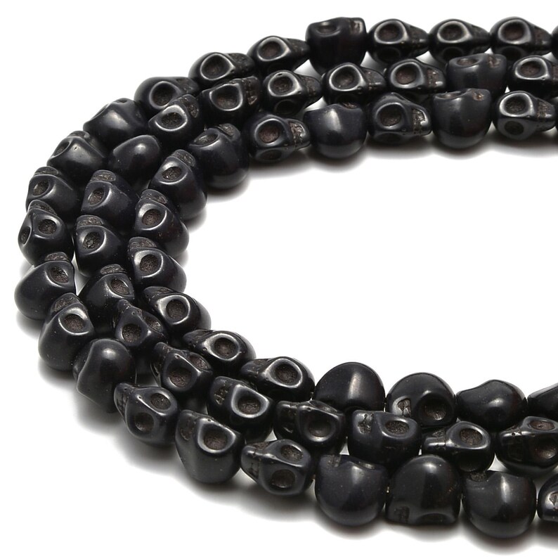 Black Howlite Turquoise Skull Beads 6x8mm 8x10mm 10x12mm 15.5" Strand image 4