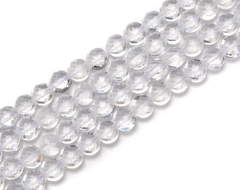 Natural Clear Quartz Faceted Coin Beads Size 6mm 8mm 15.5'' Strand