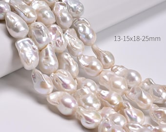 Grade AA Natural White Fresh Water Pearl Baroque Beads 13-15x18-25mm 16" Strand