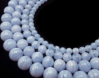 AAA Natural Blue Lace Agate Smooth Round Beads 4mm 6mm 8mm 10mm 12mm 15.5" Strnd