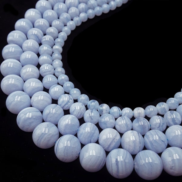 AAA Natural Blue Lace Agate Smooth Round Beads 4mm 6mm 8mm 10mm 12mm 15.5" Strnd