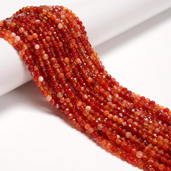 Cuentas redondas facetadas de cornalina con rayas rojas, tamaño 4 mm, 6 mm, tira de 15,5"