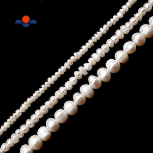Fresh Water Pearl White Potato Rondelle Button Beads 2x3mm 3x4mm 5x6mm 15.5"Strd