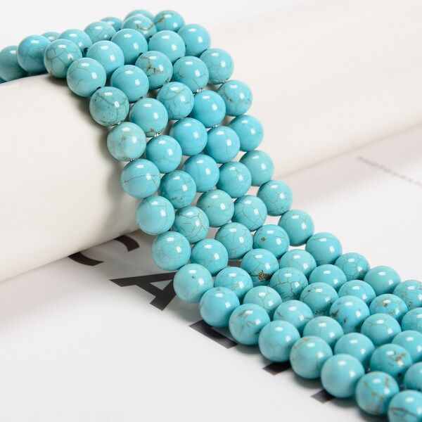 Blue Turquoise Smooth Round Beads 6mm 8mm 10mm 12mm 15.5" Strand