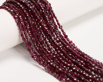 Natural Purple Garnet Faceted Coin Beads Size 4mm 15.5'' Strand