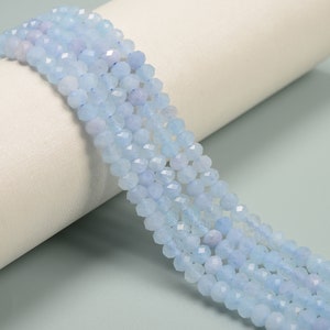 Natural Aquamarine Faceted Rondelle Beads Size 4x6mm 15.5'' Per Strand