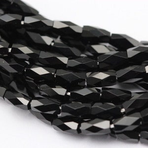 Black Crystal Glass Faceted Rice Tube Beads 4x7mm 15.5" Strand