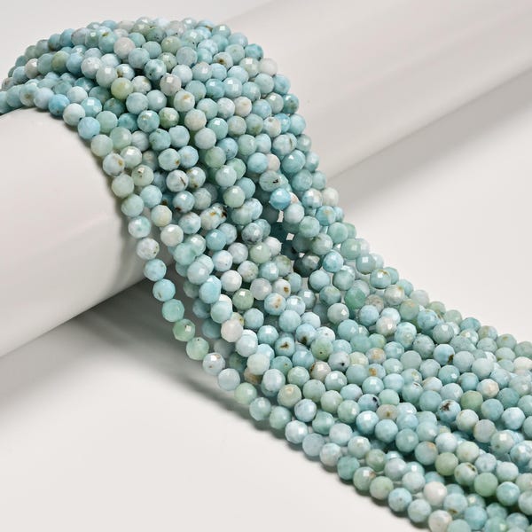 High Grade Natural Larimar Faceted Round Beads Size 4mm 15.5'' Strand