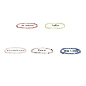 02-Natural Gemstone Faceted Round Beaded Elastic Bracelet 2mm 3mm 4mm 7.5'' Long image 3