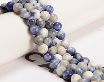 Natural Blue and White Sodalite Smooth Round Beads 6mm 8mm 10mm 12mm 15.5" Str