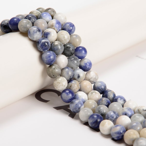 Natural Blue and White Sodalite Smooth Round Beads 6mm 8mm 10mm 12mm 15.5" Str