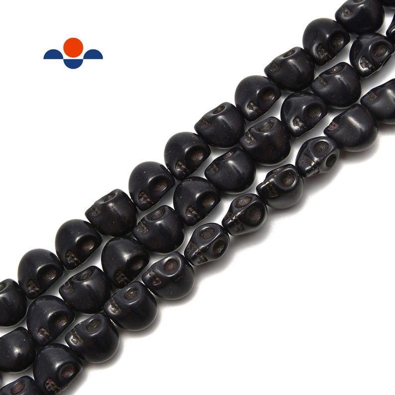 Black Howlite Turquoise Skull Beads 6x8mm 8x10mm 10x12mm 15.5" Strand image 5