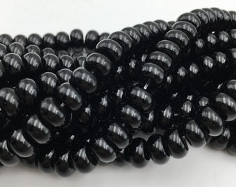 Black Onyx Smooth Rondelle Beads 4x6mm 5x8mm 6x10mm 15.5" Strand