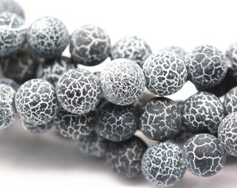 Red Fire Agate Gemstone Beads - Cracked Matte Round, 4mm To 15.5mm (15.5 Inch Strand)