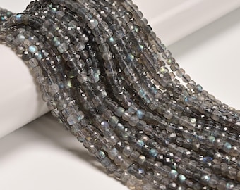 Natural Labradorite Faceted Square Cube Dice Beads Size 4-5mm 15.5" Strand
