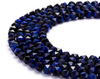 Blue Tiger Eye Faceted Star Cut Beads Size 8mm 15.5" Strand