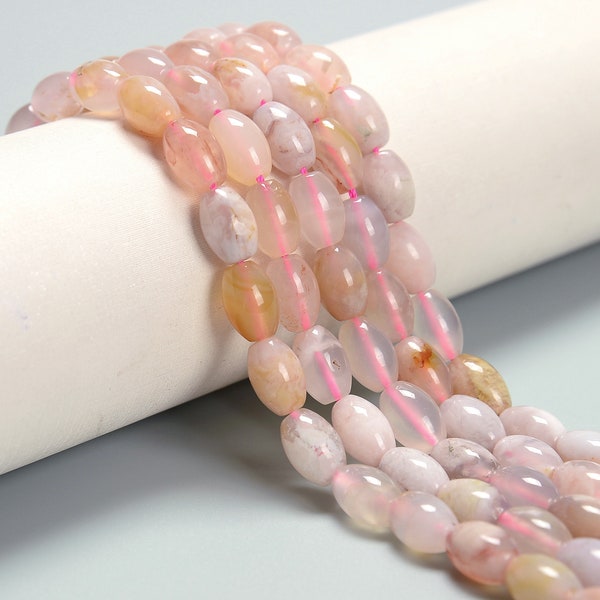 Natural Cherry Flower Sakura Agate Rice Shape Beads Size 8x12mm 15.5'' Strand