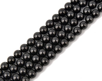 Natural Black Spinel Smooth Round Beads Size 6mm 8mm 10mm 15.5'' Strand