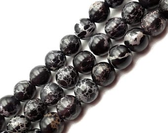 Black Sea Sediment Jasper Smooth Round Beads 4mm 6mm 8mm 10mm 15.5" Strand