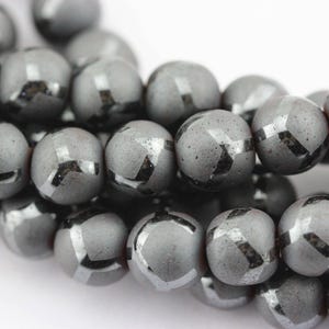 Natural Hematite Soccer Shiny Design Matte Round Beads 6mm 8mm 15.5&quot; Strand