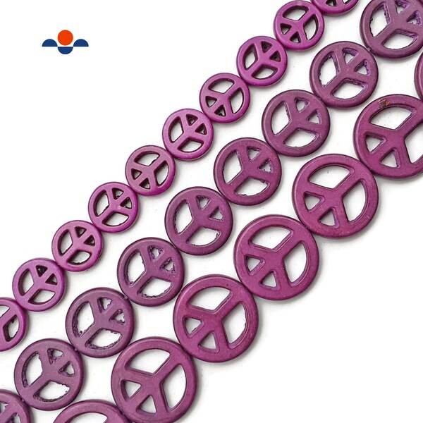 Purple Howlite Peace Sign Coin Disc Beads 15mm 20mm 25mm 15.5" Strand