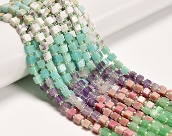 15 Multi-color Gemstone Smooth Cube Shape Beads Size 4mm 15" Strand