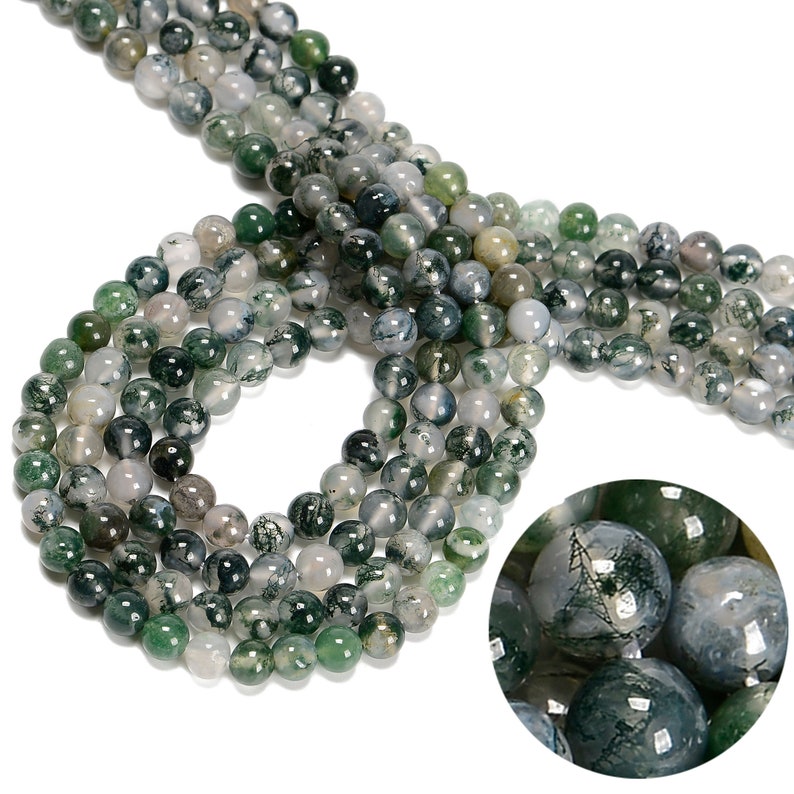 Green Moss Agate Smooth Round Beads 4mm 6mm 8mm 10mm Approx 15.5 Strand image 2