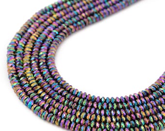 Rainbow Plated Hematite Faceted Rondelle Beads Size 1x2mm 2x4mm 15.5'' Strand