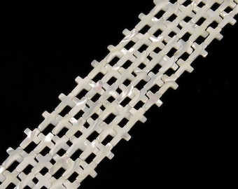 Iridescent White Mother of Pearl MOP Shell Cross Beads 8x13mm 12x16mm 15.5" Strd