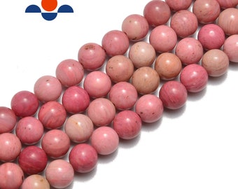 Pink Petrified Rhodonite Smooth Round Beads 6mm 8mm 10mm 15.5" Strand