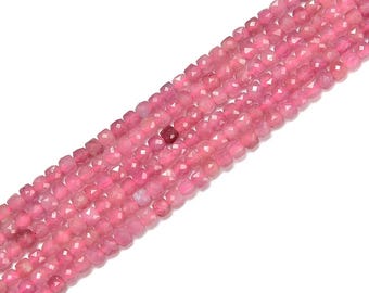 Natural Pink Tourmaline Faceted Cube Beads Size 2.5mm 15.5'' Strand