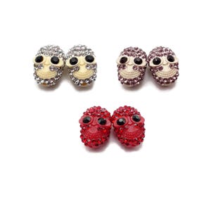 Resin with Rhinestone Skull Pendant Charm 11x16mm Sold Per Pair