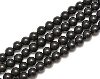 2.0mm Hole Shungite Smooth Round Beads Size 6mm 8mm 10mm 15.5'' per Strand