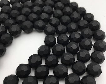 Black Onyx Matte Big Faceted Round Beads 8mm 10mm Approx 15.5" Strand