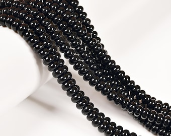 Black Onyx Smooth Rondelle Beads 4x6mm 5x8mm 6x10mm 15.5" Strand