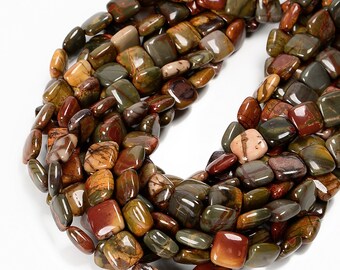 Natural Red Creek Jasper Flat Square Beads Size 12mm 15.5'' Strand