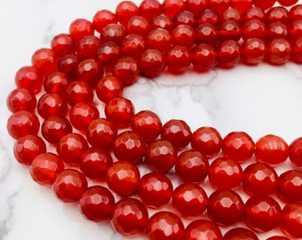 Carnelian Faceted Round Beads Size 4mm 6mm 8mm 10mm 12mm 15.5" Strand