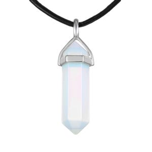 Opalite Pendulum Pendant Healing Point 40x8mm Silver Leather Cord