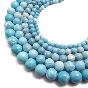 Larimar Quartz Smooth Round Beads 6mm 8mm 10mm 12mm 14mm 15.5&quot; Strand
