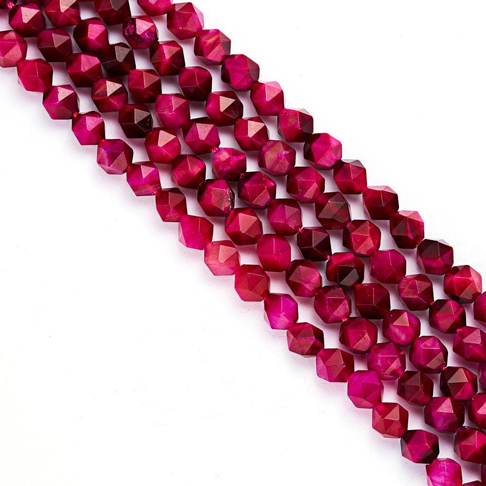 Pink Tiger Eye Faceted Star Cut Loose Beads Size 8mm 15.5
